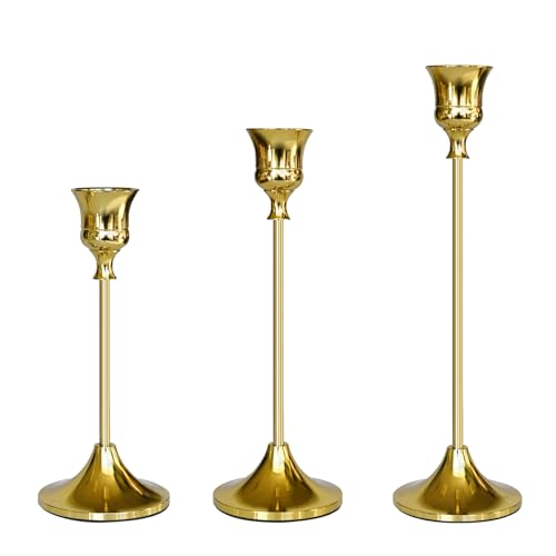 Showin Candlestick Holders Gold, 3 Packs Taper Candle Holder for Candlesticks, Candle Sticks Holder Decor for Home Decor - color: Titanium Gold