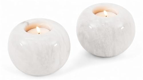 Marble Tealight Candle Holder 4 Inch White Votive Candle Holders for Centerpieces Dining Table & Small Tea Lights Candles Set of 2 for Birthday & Wedding Decor - size: 4 inches