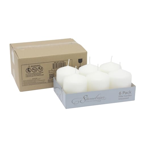 Stonebriar Unscented White Tall Pillar Candles, 35 Hour Burning Candle Pillars, Perfect for Decor, Weddings, Emergencies 3" X 4", 6 count - size: 3" x 4", style: Pack of 6
