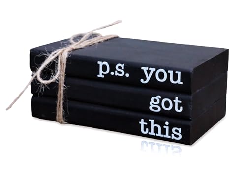 Cute Office Desk Decor, Inspirational Wooden Mini Faux Books for Decoration, Gifts for Women Kids - P.S. You Got This Sign, Black - color: Black You Got This