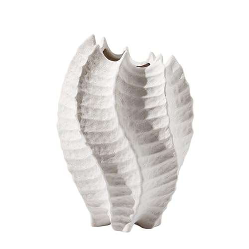 Ceramic Coastal Vase for Flowers, Large Off White Decorative Piece, Modern Styling for Home or Office