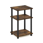 Furinno JUST Side Table, 3-Tier End Table, Open Shelves Night Stand, Bedside Table, Toolless Assembly, for Living Room, Bedroom, Bathroom, Amber Pine - color: Amber Pine/Black, size: 3-Tier, Round Pole, style: 1-Pack