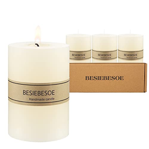 3×4 Ivory Pillar Candles Set of 3 Unscented Handpoured Weddings, Home Decoration, Restaurants, Spa, Church Smokeless Cotton 120 Hour - size: 3×4 ivroy