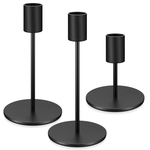3 Pcs Black Taper Candle Holders, Black Candlestick Holderss, Candle Sticks Holder Decor for Mantel Centerpiece Fireplace Wedding Dinning Party Home Cabinet Table Decor(3 Heights)
