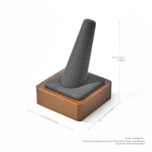 Single Finger Wood Ring Display Stand Wooden Ring Holder Microfiber Jewelry Display Stand for Showcase (Gray) - color: Grey