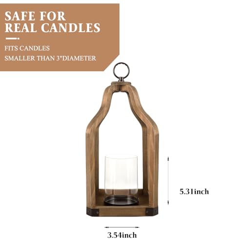 Rustic Wood Lantern Candle Holder for Farmhouse Decor - Indoor and Outdoor Table Centerpiece with Glass Hurricane, 15.7" High - size: Large