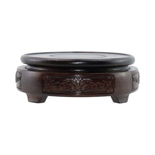 Wooden Display Stand Base 5" x 5" Wood Carved Craft Pedestal Traditional Wooden Base Oriental Antique Display Riser Round Pedestal Stands for Vase Crystal Ball Teapot Stone Flower Pot - size: Round, 5" x 5"