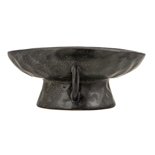 Creative Co-Op Stoneware Footed Pedestal Bowl with Handles, Reactive Glaze, Black - color: Black, size: 9.5" Round x 4" Tall