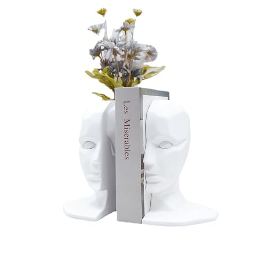 Bust Sculptural Bookends, Resin Figures Bookends, Decor Book End, Simple Geometric Abstract Home Ornament, for Office Home Decor Heavy Books Idea Gift (Color : White) - color: White