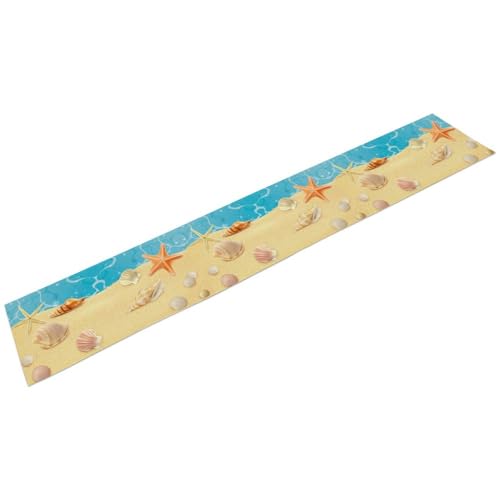 Sea Turtle Table Runner Marine Life Starfish Nautical Blue Green Ocean Theme Kitchen Table Decorations for Indoor Outdoor Home Party Decorations 13x36 Inch - color: Shell-8, size: W13x36L
