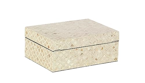 Deco 79 Mother of Pearl Shell Handmade Decorative Box Decorative Keepsake Boxes with Hinged Lid, Set of 2 Storage Boxes 12", 8"W, Cream - color: Cream, size: 11.9", 8"W