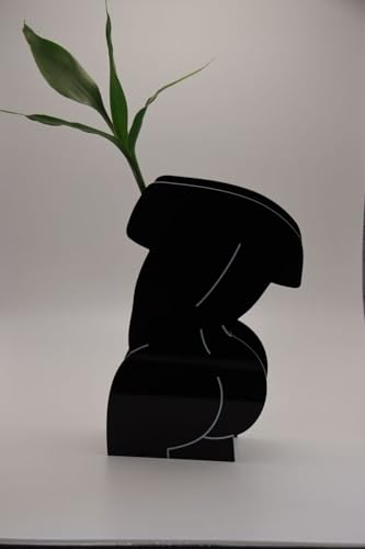 Black Acrylic Vase, Modern Abstract Sculptural Design, Home Decor Tabletop Accent, 11.8 Inch Height