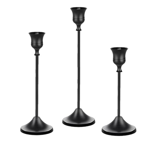 Matte Black Candlestick Holders Metal Taper Candle Holders Modern Candle Stick Holder Set of 3 for Candlesticks, Farmhouse Home Decor, Dinning Table, Fireplace Mantel, Party - color: Black