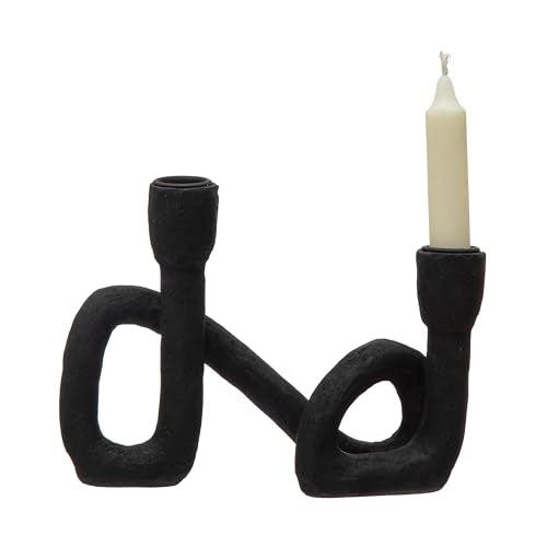 Bloomingville Decorative Resin Double Taper Candle Holder, Black - color: Black