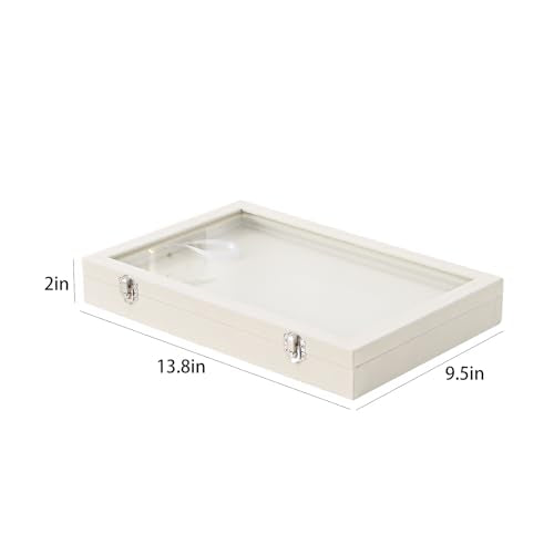 Coward Ring Organizer Jewelry Box, Beige Velvet 100 Slots Ring Display Tray Case with Transparent Glass Lid for Home Use or Store Selling Show - color: Beige Velvet, size: Ring Box