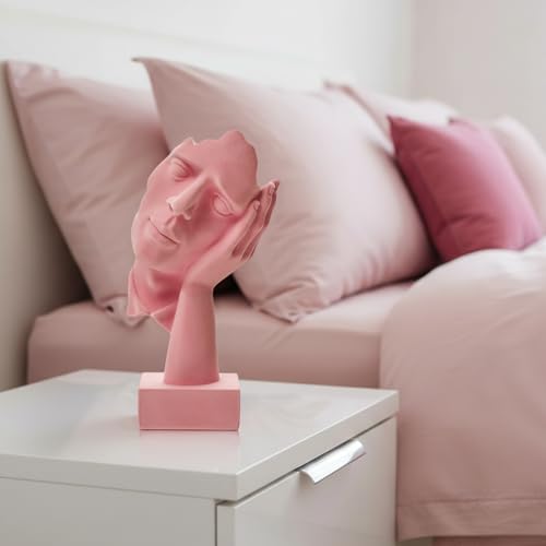 Velvet Flocked Thinker Sculpture for Bookshelf Decor, No Hear Flocked Emotional Art Figurine Modern Abstract Art Statue Spring Decor for Home, Office, Desk Decor (Pink) - color: Nohear-pink
