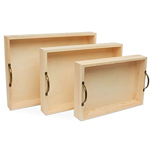 Unfinished Wood Nesting Serving Trays with Handles, Set of 3, Play Tray for Crafting, Resin, Organizing, & DIY Décor, by Woodpeckers - size: 15" x 11" x 2"