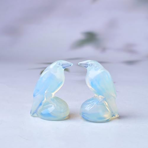Natural Opal Crystal Raven Statue 2" Healing Crystal Handmade Sculpture Lucky Guardian Pocket Statues Reiki Meditation Office Home Decoration Gift - color: Opal
