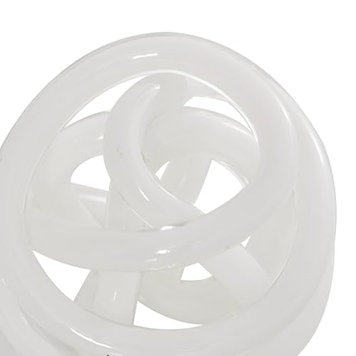 Deco 79 Glass Abstract Handmade Decorative Sculpture Iridescent Knotted Ball Home Decor Statues, Set of 3 Accent Figurines 5", 4", 4"W, White - color: White