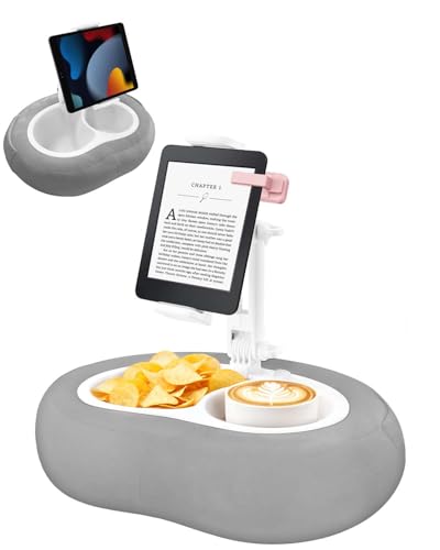 Tablet Pillow Stand, Compatible with 4.7"-12.9" Kindle, iPad, Phone/Tablet, Google, 360° Rotating Phone Holder for Bed, Detachable Bowl, Reading and Relaxation on Bed, Gray, Small (Velvet Pillow) - color: Gray