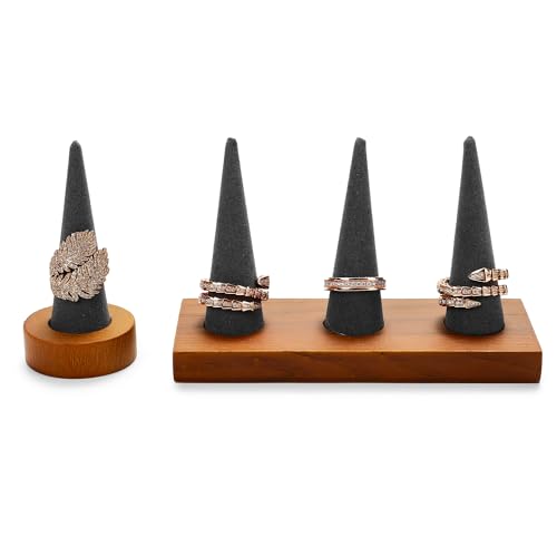 Oirlv Solid Wood Single Ring Display Stand Grey Ring Organizer Holder for Women Gift - color: Single Wood grey