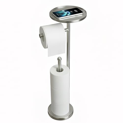 Toilet Paper Holder with Shelf, Tissue Roll Holder Stand with Storage Space for Holding Extra 4 Toilet Paper Rolls, Stainless Steel Rustproof Freestanding (Brushed Nickel) - color: Brushed Nickel