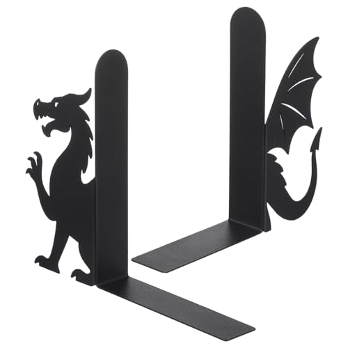 Geelin Dragon Metal Bookends Set of 2 Styles Fantasy Book Ends for Shelves Bookshelf Home Office Desk Bookshelf Decor Gift for Dragon Lovers and Reading Enthusiasts - style: Evil Dragon
