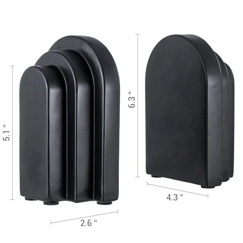 MyGift Black Concrete Bookends Decorative Arch Design, Book Ends for Heavy Books, Book Stopper for Shelves, Minimalist Home and Office Organizer, Modern Art Decor, 1 Pair