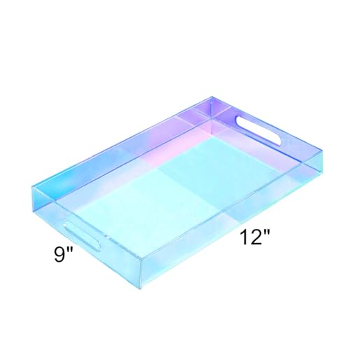 SetGame Acrylic Serving Tray with Handles, Bathroom Desktop Decorative Storage Arylic Trays, Simple Vanity Tray Food Tea Fruit Dinner Snack Tray for Bar Kitchen Party - color: Iridescent