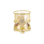 Hurricane Candle Holder, Gold Pillar Candle Holder with Geometric Decorative Accents & Windproof Glass Lid, Perfect for Weddings, Dinners, Parties & Special Events - size: 13cm