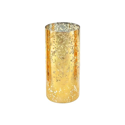 WGVI Hurricane Candle Holder Sleeve, W: 4", Ht: 8", Gold Speckled Glass Cylinder Open Both Ends, Chimney Tube Shade, 1 Piece - size: 4x8"H