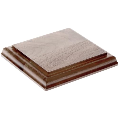 Plymor Solid Walnut Square Wood Display Base with Ogee Edge, 4.875" W x 4.875" D x 0.75" H - size: 4.875" x 4.875" x 0.75"