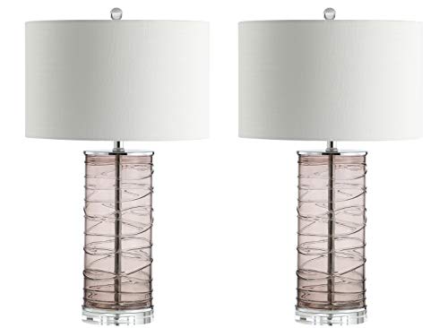 JONATHAN Y 27.5" Smoky Gray Modern Fused Glass Table Lamp Set of 2 for Bedroom Living Room, Coastal Nightstand Bedside Lamp with White Linen Shade, LED Bulbs Included (JYL4016C-SET2) - color: Smoky Gray