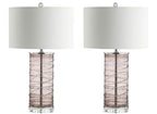JONATHAN Y 27.5" Smoky Gray Modern Fused Glass Table Lamp Set of 2 for Bedroom Living Room, Coastal Nightstand Bedside Lamp with White Linen Shade, LED Bulbs Included (JYL4016C-SET2) - color: Smoky Gray