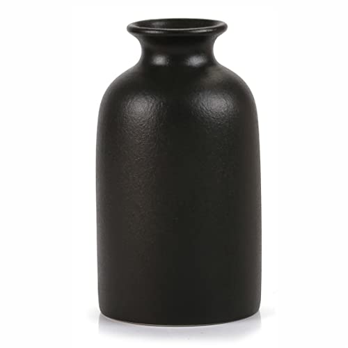Ceramic Black Small Vase, Dry Flower Vases Minimalism Style for Modern Table Shelf Fit Fireplace Bedroom Kitchen Living Room Home Decor (Black, Small) - color: Black, size: Small