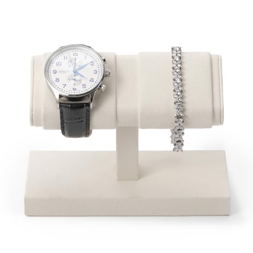 Double Watch Display Stand - Luxury Watch Holder with Soft Microfiber Lining for Jewelry Store, Home Decor & Travel | Compact 6x3x4.3in(Beige) - color: Beige