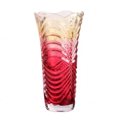 Large Red Striped Glass Vase-11.8 inch Tall,Modern Vase for Home Decor, Living Room Dining Tabletop Centerpiece Statement Office Decoration.