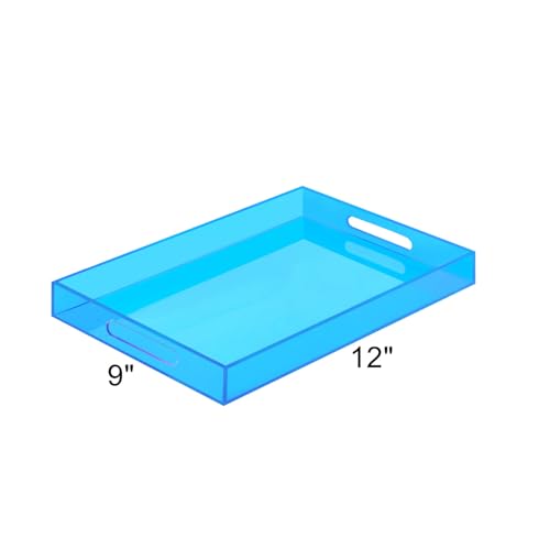 SetGame Acrylic Serving Tray with Handles, Bathroom Desktop Decorative Storage Arylic Trays, Simple Vanity Tray Food Tea Fruit Dinner Snack Tray for Bar Kitchen Party - color: Blue