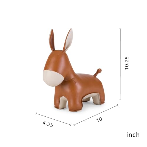 Bookend Donkey Yale, Leather Bookends for Shelves, Handmade Animal Home Decor, Zuny Series, Tan+Wheat - color: Donkey Yale