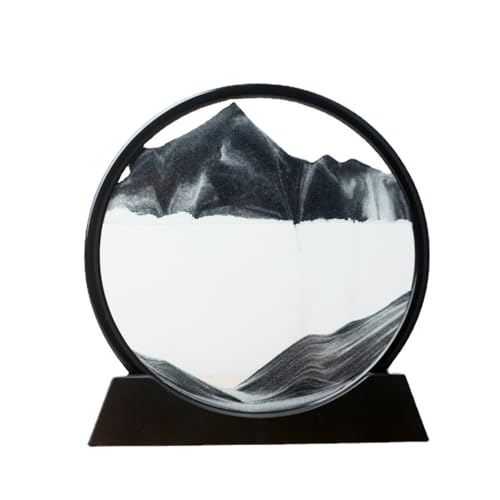 AzureLeap Moving Sand Art Liquid Motion, 3D Deep Sea Sandscape Color Quicksand Decor, Round Glass Moving Sand Art Picture Relaxing Desktop Home Office Work Decor (12 inch-Black) - color: BLACK, size: 12 inch