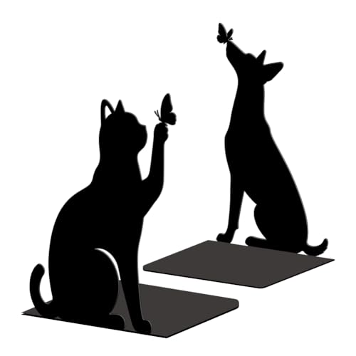 Peacoblue Metal Bookends for Shelves, Modern Decorative Heavy Duty Study Book Ends Stoppers for Office, Desk, Shelf, Room 5.3"x4.3"x7.9" Cast Iron Simple Tall Bookends 1 Pair (Cat and Dog) - style: Cat and Dog