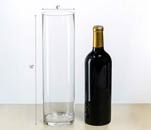 CYS Excel 2 PCS Clear Glass Cylinder Vase (D:4" H:14") Flower Vase Centerpieces Hurricane Floating Candle Holder - size: 4" wide x 14" tall