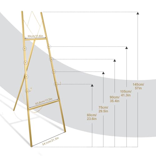 57.1" Gold Easel Stand for Sign, 4 Tier Height Adjustable Large Metal Display Easel for Wedding, Art, Paintings, Posters, Pictures, Floor Décor with Storage Bag, Assembly Needed