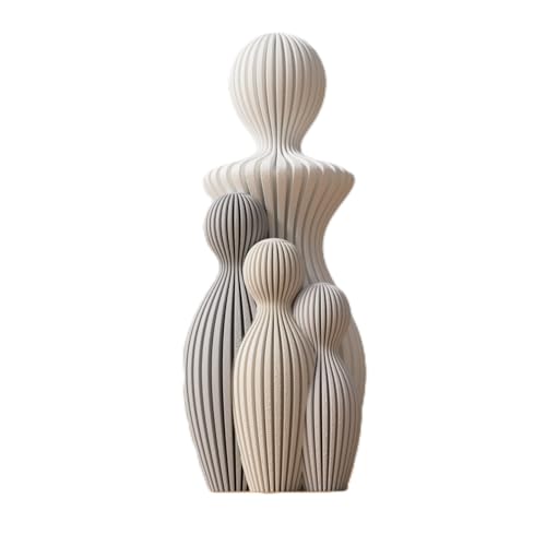 Znet3D Modern Abstract Sculpture – Mother with Three Children – Minimalist Ribbed Figurine Set – Handmade Symbol of Family & Nurture with Custom Color Options Home Decore