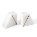 Natural Marble Bookends for Shelves, Decorative Book Ends for Heavy Books, Heavy Duty Mid Century Modern White and Gold Stone Book Holders with Brass Inlay, Unique Bookshelf Stopper Decor, Set of 2 - style: Art Deco