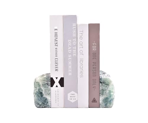AMOYSTONE Green Fluorite Bookends - Non-Slip Book Organizer for Small Books, Study & Kitchen (3-4 lbs) - color: Mint Green, size: 3-4 Pounds
