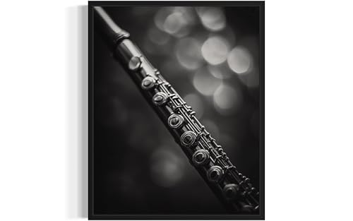Flute Art Music Poster - Musical Instrumental Wall Art Print - Black and White - Photography Musical Art - Bedroom or Office Living Room Decor 137 (Flute, 16 x 20 inches, Unframed) - color: Flute, size: 20"L x 16"W