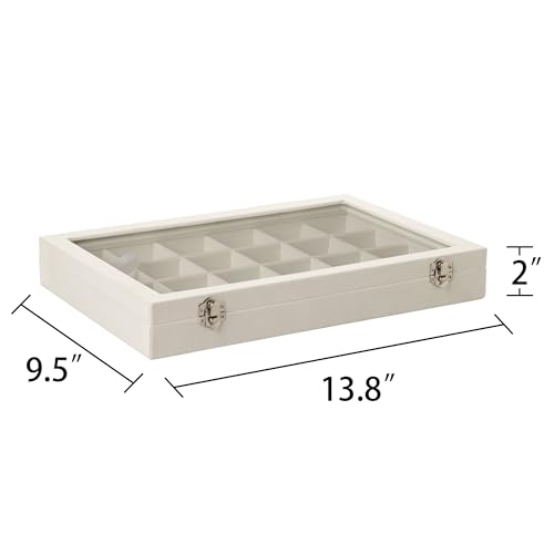Frebeauty Velvet Jewelry Tray,24 Grid Jewelry Organizer with Clear Lid,Earring Holder Organizer with Clasp,Drawer Insert Rings Pendants Brooches,13.8 x 9.5 x 2 Inches,Gift for Women Girls(Beige) - color: Beige, size: 24 Grid
