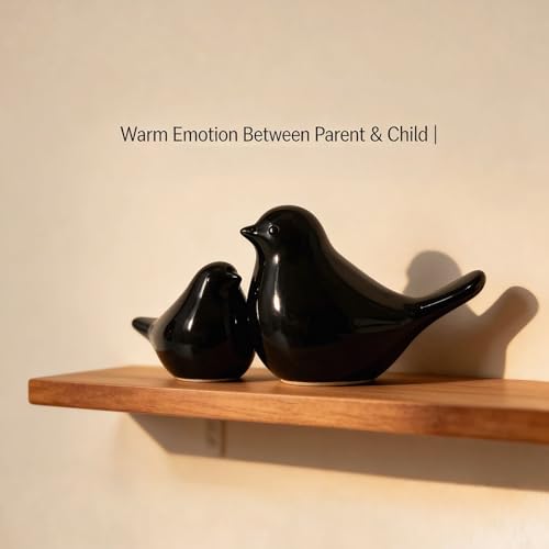 Two-Piece Set of Parent-Child Bird Statues, Modern Home Decor, with Removable Storage Holes, Suitable for bedrooms, Living Rooms, Offices, and Fireplace Mantel Decorations. (Black) - color: Black