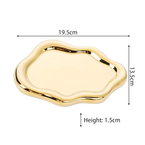 Ceramic Jewellery Dish Trinket Dish Jewelry Tray Cloud Shape Perfume Tray Rings/Earrings/Bracelets/Watch/Keys Tray for Valentine's Day//Mother's Day/Birthday Gift (Gold) - color: Gold